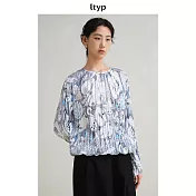 ltyp旅途原品 手工皺褶原創藝術印花小衫 時尚度假襯衣上衣女 M L  M 月牙白