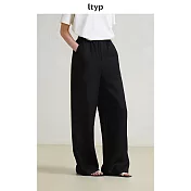 ltyp旅途原品 人字紋天絲亞麻直筒褲 萊賽爾黑色垂感休閒褲女秋 M L  M 經典黑