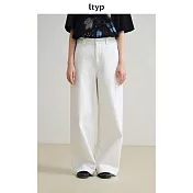 ltyp旅途原品 100%棉斜紋直筒牛仔褲 女士秋季梨形白色休閒長褲 M L  M 月牙白