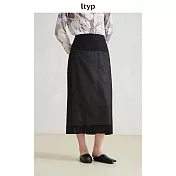 ltyp旅途原品 100%棉重工假兩件半裙百搭黑色開叉直筒半身裙女 M L XL  M 經典黑
