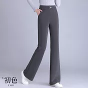 【初色】通勤風純色後鬆緊高腰垂感顯瘦喇叭休閒褲寬褲長褲-共3色-15764(M-3XL可選) M 灰色