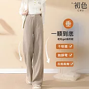 【初色】純色口袋高腰鬆緊腰顯瘦直筒褲休閒褲寬褲長褲-共4色-15775(M-4XL可選) M 卡其色