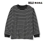【MUJI 無印良品】兒童雙面起毛圓領長袖T恤 110 黑橫紋