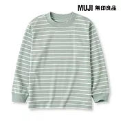 【MUJI 無印良品】兒童雙面起毛圓領長袖T恤 110 淺綠橫紋