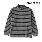 【MUJI 無印良品】兒童雙面起毛半高領長袖T恤 110 墨灰橫紋