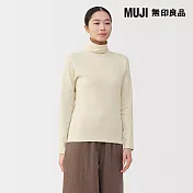 【MUJI 無印良品】女棉混羊毛保暖高領長袖T恤 M 象牙白