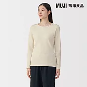【MUJI 無印良品】女棉混羊毛保暖圓領長袖T恤 XL 象牙白