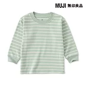 【MUJI 無印良品】幼兒容易穿脫雙面起毛圓領長袖T恤 80 淺綠橫紋