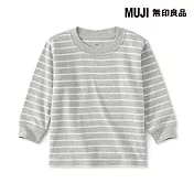 【MUJI 無印良品】幼兒容易穿脫雙面起毛圓領長袖T恤 80 灰橫紋