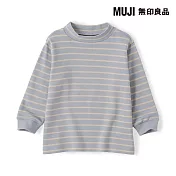 【MUJI 無印良品】幼兒雙面起毛半高領長袖T恤 80 煙燻藍橫紋