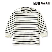 【MUJI 無印良品】幼兒雙面起毛半高領長袖T恤 80 深藍橫紋