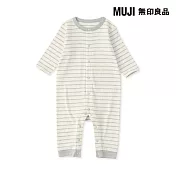 【MUJI 無印良品】新生兒無側縫起毛針織長袖連身衣 60 灰橫紋