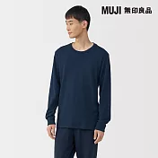 【MUJI 無印良品】男棉混羊毛保暖圓領長袖T恤 S 暗藍