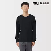 【MUJI 無印良品】男棉混羊毛保暖圓領長袖T恤 S 黑色