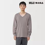 【MUJI 無印良品】男棉混羊毛保暖V領長袖T恤 S 灰米