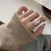 【水星記】幾何簡約雙圈寬邊開口鍍銀食指戒(89025)