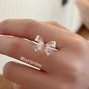 【素包包】幾何簡約公主風蝴蝶結開口鍍銀食指戒(35025)