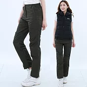 【遊遍天下】女款保暖防風防潑水刷毛保暖褲雪褲 XL 墨綠