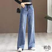 【初色】休閒高腰修身顯瘦休閒褲寬褲長褲-2款任選-14958(M-4XL可選) M D.淺藍色