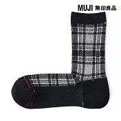 【MUJI 無印良品】女足口柔軟棉保暖紋樣直角襪23-25cm 黑紋樣