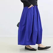 【Jilli~ko】日系高腰燈籠花苞繭型長裙 J12501  FREE 藍色
