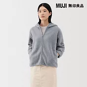 【MUJI 無印良品】女絨毛刷毛拉鍊連帽外套 S 淺藍