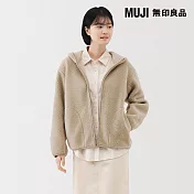 【MUJI 無印良品】女絨毛刷毛拉鍊連帽外套 S 淺米