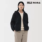 【MUJI 無印良品】女絨毛刷毛拉鍊連帽外套 S 暗藍