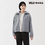 【MUJI 無印良品】女絨毛刷毛有領外套 S 淺藍