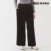 【MUJI 無印良品】女吉貝木棉混燈芯絨打褶寬版褲 XL 深棕