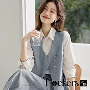 【Lockers 木櫃】中式馬甲寬褲通勤套裝 L114100101 藍色M