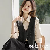 【Lockers 木櫃】中式馬甲寬褲通勤套裝 L114100101 深灰色M