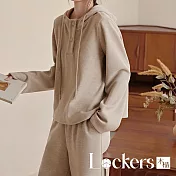 【Lockers 木櫃】韓版垂感休閒連帽套裝 L114100107 米駝色M