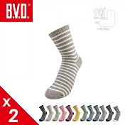 【BVD】1/2條紋直角女襪2入(B520韓系穿搭襪/中筒/襪子) 麻卡其22-25CM