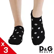 【D&G BEAUTY】圓點低口直角女襪3入(D403襪子 踝襪 隱形襪) 黑色22-25CM