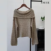 【AMIEE】一字肩氣質毛衣(KDTQ- 586) FREE 卡其色