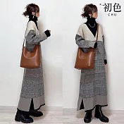 【初色】日系高領拼接針織中長連衣裙連身洋裝-灰色-39958(M/L可選) M 灰色