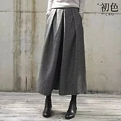 【初色】簡約純色鬆緊腰口袋顯瘦休閒褲寬褲長褲-共2色-15985(M-3XL可選) M 深灰色