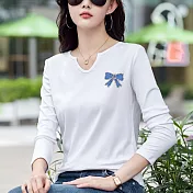 【MsMore】 V領休閒內搭長袖T恤上衣# 126304 M 白色