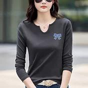 【MsMore】 V領休閒內搭長袖T恤上衣# 126304 M 灰色