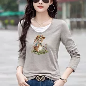 【MsMore】 長袖T恤內搭假2件設計感修身顯瘦上衣# 126310 M 灰色