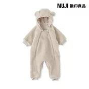 【MUJI 無印良品】新生兒絨毛刷毛連身衣 60 米黃