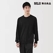 【MUJI 無印良品】男羊毛混天竺圓領長袖T恤 S 黑色