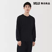 【MUJI 無印良品】男羊毛混天竺圓領長袖T恤 S 暗藍