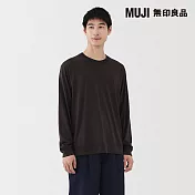 【MUJI 無印良品】男羊毛混天竺圓領長袖T恤 S 深棕