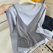 【MsMore】 韓系穿搭針織衫吊帶兩件套圓領毛衣# 126401 FREE 藍色