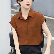 【AnZa】赫本風法式Polo領襯衫上衣(2色)       FREE 焦糖棕