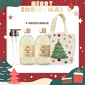 SABON 沐浴油雙瓶聖誕香氛組[沐浴油(500ml)X2+壓頭+聖誕手提包]-聖誕交換禮物-國際航空版 綠玫瑰+經典