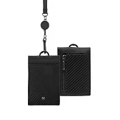 Mondaine 瑞士國鐵 真皮對開式拉鍊證件套 (附溜溜球掛繩/卡夾/零錢袋) -  碳纖維紋