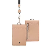 Mondaine 瑞士國鐵 真皮對開式拉鍊證件套 (附溜溜球掛繩/卡夾/零錢袋) -  奶棕色